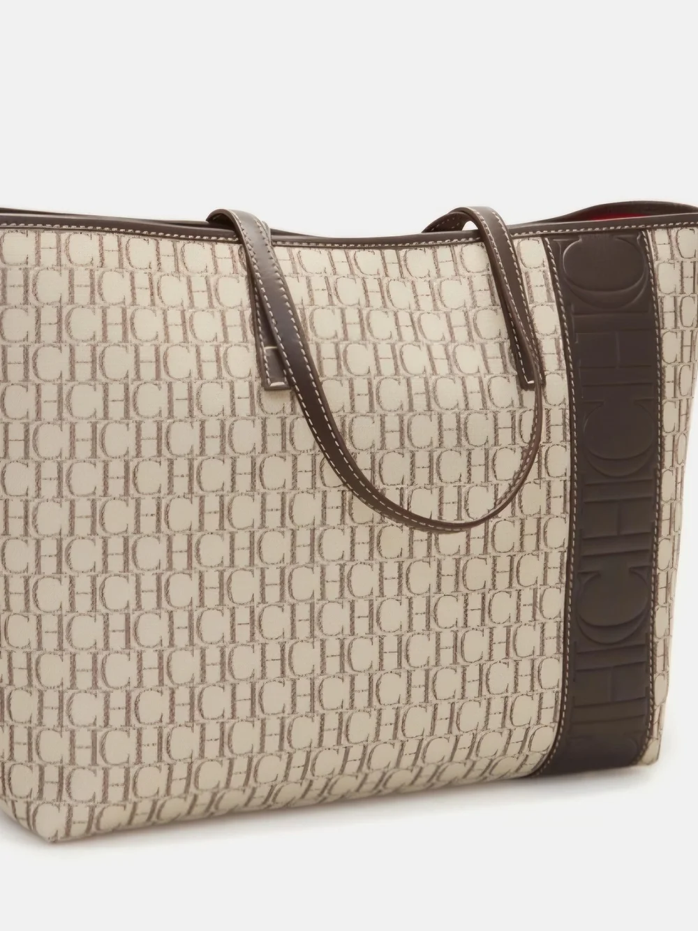 NWT Carolina Herrera Shopping Bsg  Beige Canvas Tote with Brown Trim